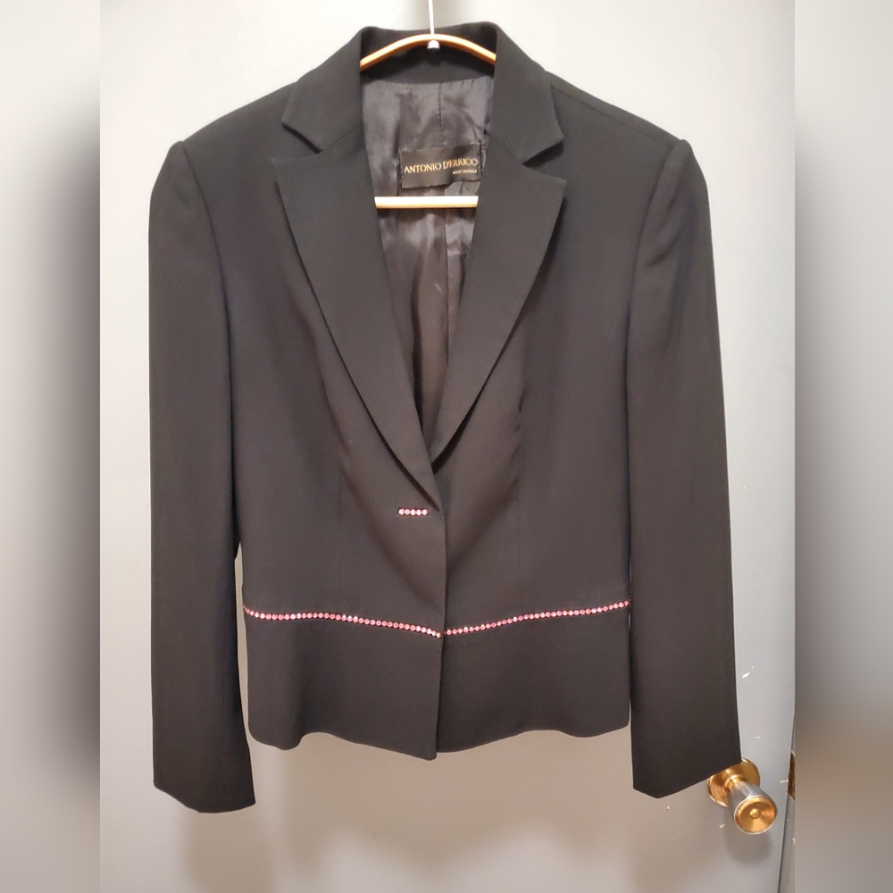 Antonio D'errico Women's Black Blazer With Pink Rhinestone Accents Size 4